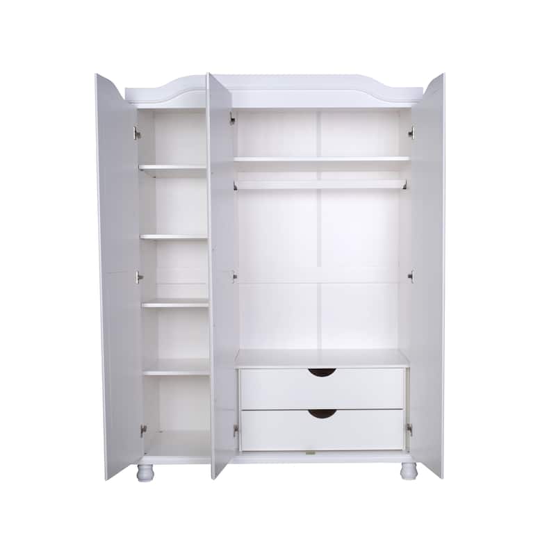 100% Solid Wood Kyle 3-Door Wardrobe Armoire with Mirrored Door