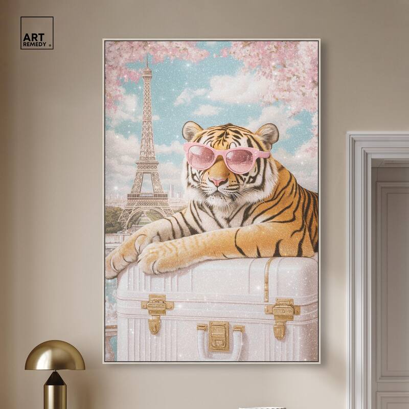 Tiger Luggage Paris Canvas by Art Remedy