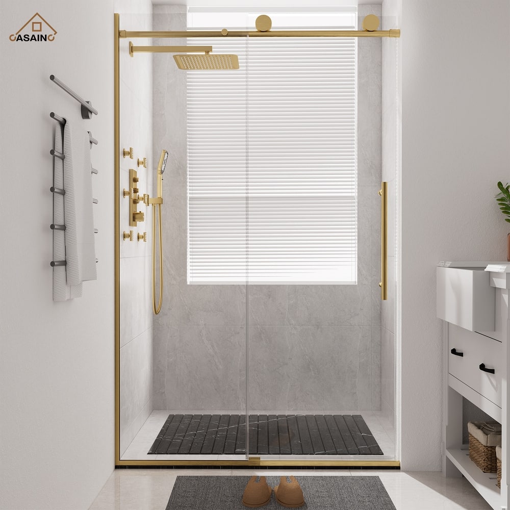 CASAINC 48 in. W x 76 in. H Sliding Frameless Shower Door with Tempered Glass