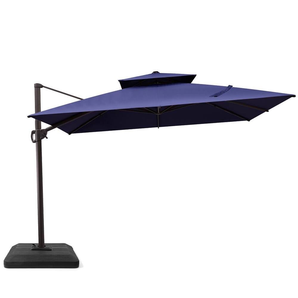 10FT Square Patio Cantilever-Offset 360 Degree Rotation Umbrella with Base