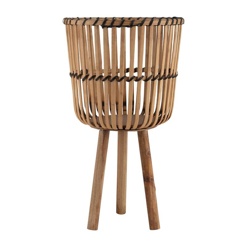 11/13/15" Bamboo Planters on Stand,Set of 3