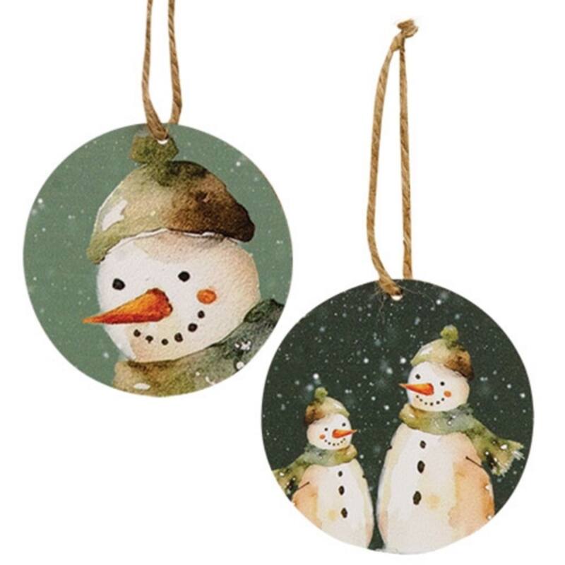 Watercolor Snowman Ornaments for Holiday Tree Decor 2 Asstd - 3" x 0.25" x 3" - Multi