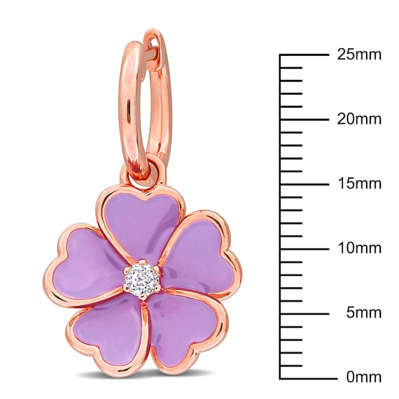 Miadora 1/6ct TGW White Topaz Purple Enamel Plated Flower Hoop Earrings Rose Silver