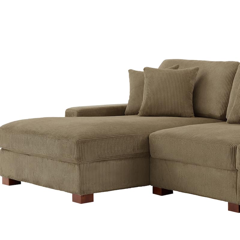 118" W Corduroy L-shape Modular Sectional Sofa with Pillows