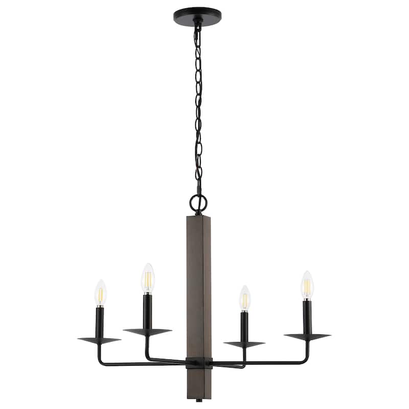 SAFAVIEH Lighting Mabell Farmhouse 4-Light Adjustable Chandelier (LED Bulbs Included) - 28 In. W x 28 In. D x 25.5-84.5 In. H