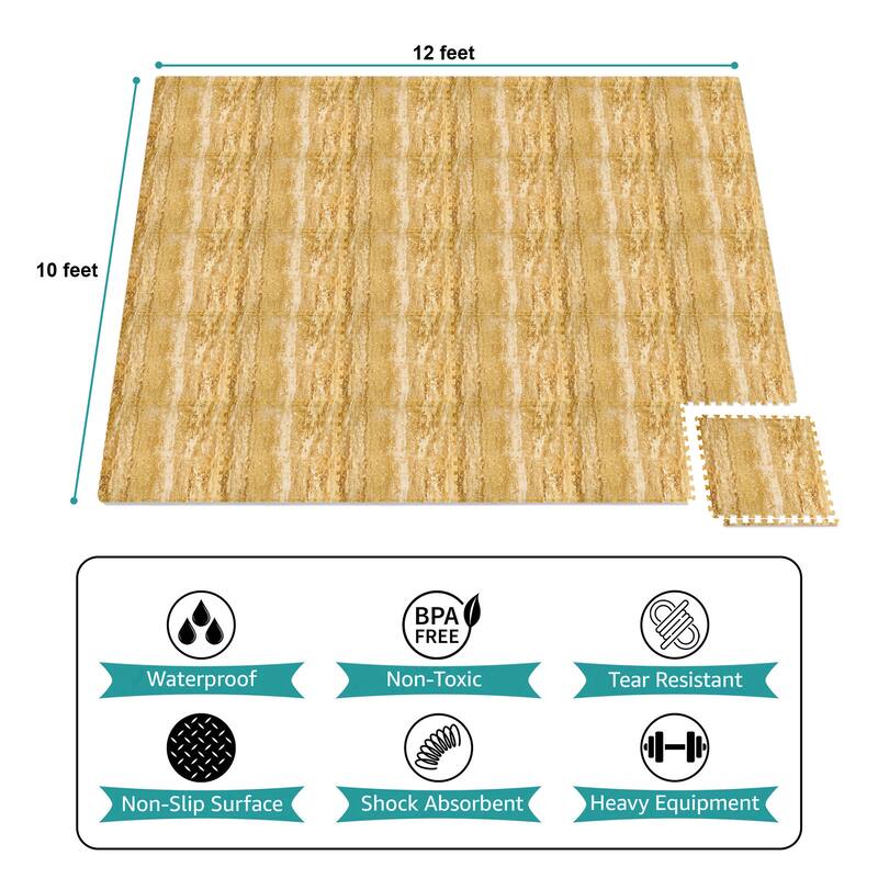 Sorbus 120 Sq. Ft. Wood Grain Floor Tiles Foam Mat EVA Interlocking Mats Tile 3/8-Inch Thick Flooring Wood Puzzle Exercise Mats