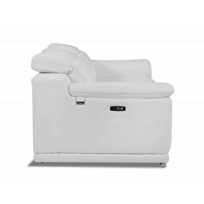 HomeRoots 72" White And Silver Italian Leather Power Reclining Loveseat