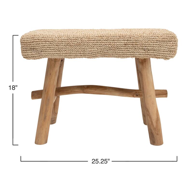 Woven Mendong and Teakwood Stool