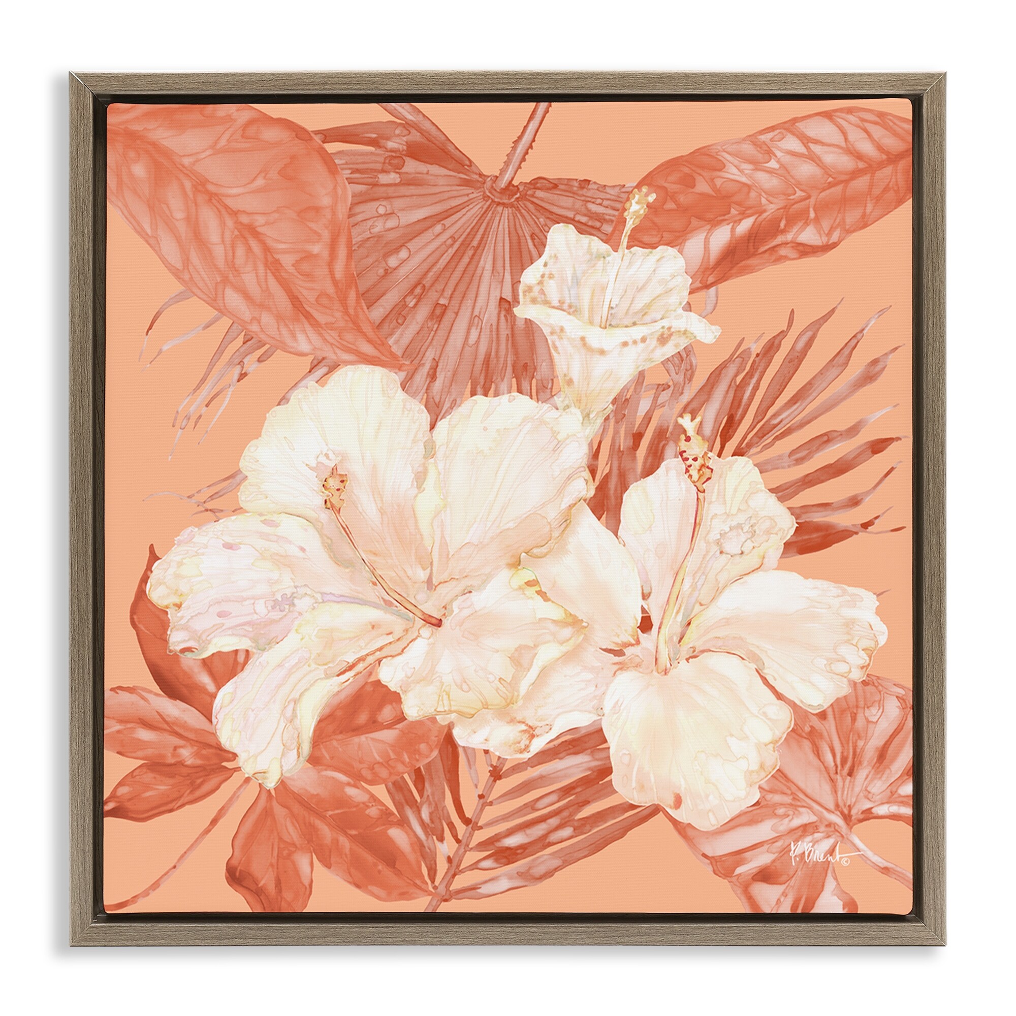 Stupell Hibiscus & Palm Bundle Framed Floater Canvas Wall Art Design By Paul Brent