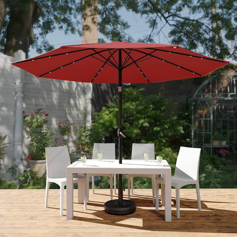 Sierra 9 ft Patio Tilt & Crank Patio Table Market Umbrella With Solar LED for Summer Beach Backyard