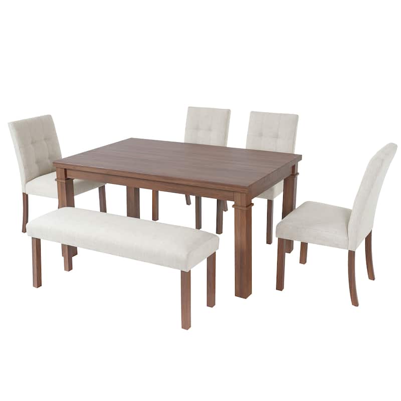 6-Piece Modern Dining Set, Rectangle Kitchen Table with 4 Upholstered Chairs & Bench, Ideal for Dining Room and Living Room
