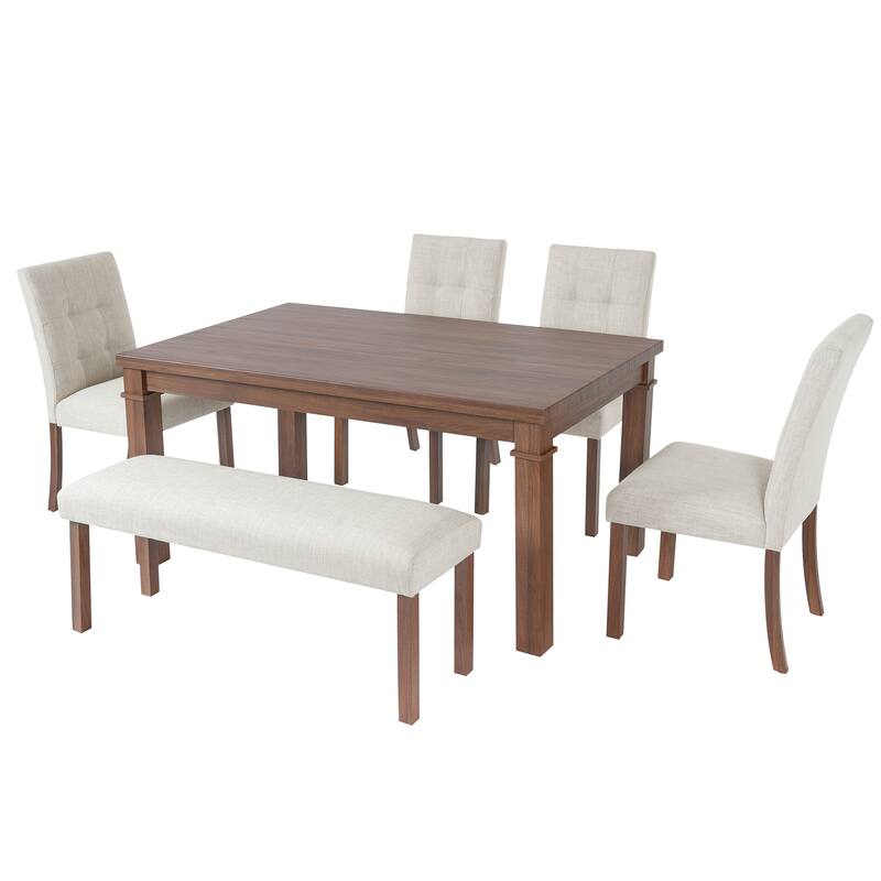 Modern 6-Piece Dining Set, Rectangle Table with 4 Upholstered Chairs and Bench for Dining Room Enjoyment
