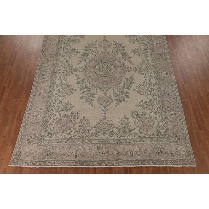 Distressed Tabriz Vintage Persian Rug Handmade Bedroom Wool Carpet - 9'4" x 12'11"