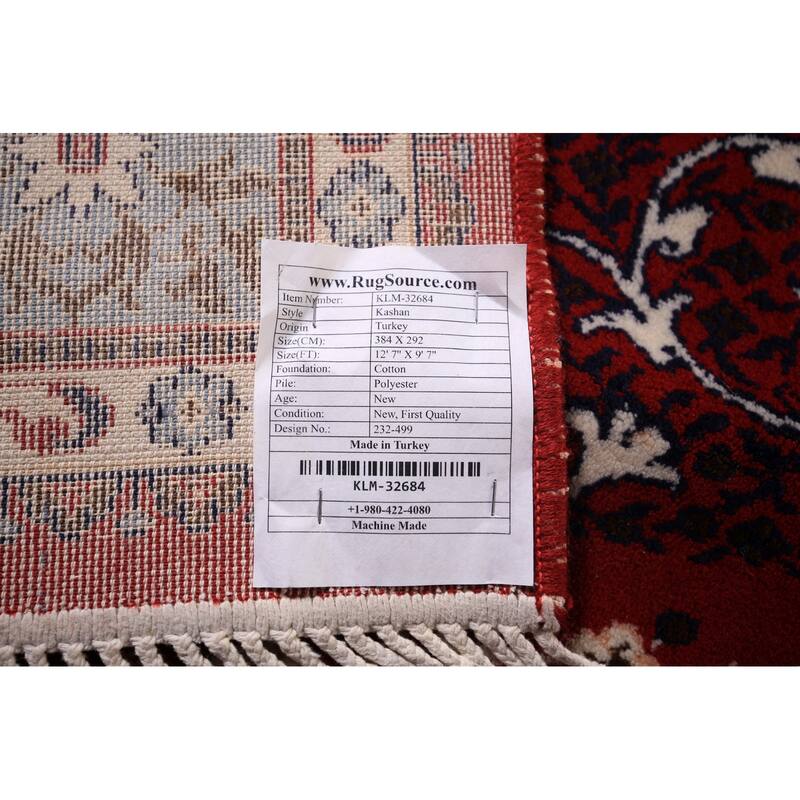 Red Kashan Turkish Area Rug Machine Made Floral Carpet - 9'7" x 12'7"