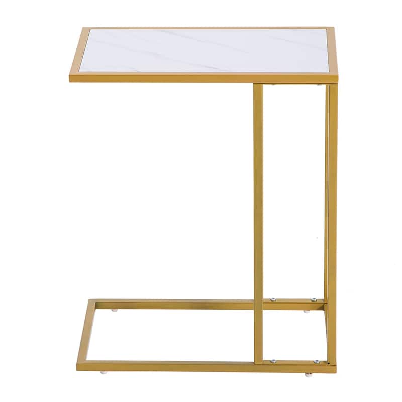Modern Side End Accent C Table Living Room, White Marble, Gold