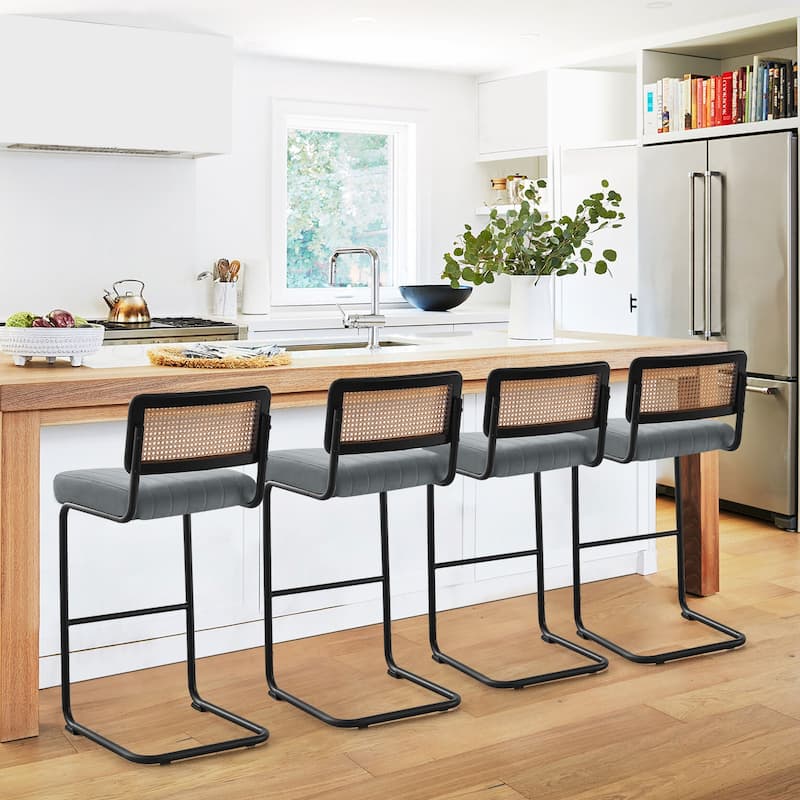 Velvet Upholstered Rattan Counter/Bar Stools, Set of 2/3