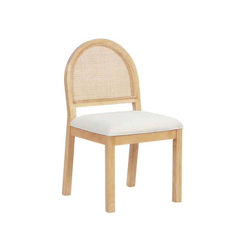 Bailey 19 in. Boucle Dining Chair, Upholstered Side Chair with Natural Woven Rattan Back and Solid Wood Legs