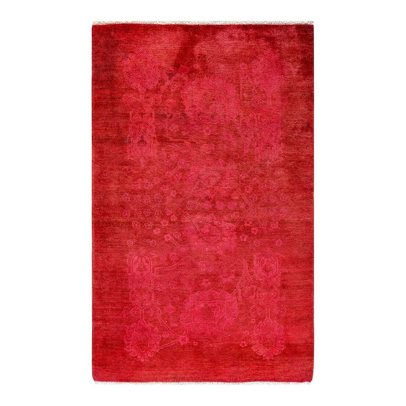 Overton Hand Knotted Wool Vintage Inspired Modern Contemporary Overdyed Pink Area Rug - 3' 3" x 5' 0"
