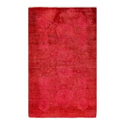 Overton Hand Knotted Wool Vintage Inspired Modern Contemporary Overdyed Pink Area Rug - 3' 3" x 5' 0"