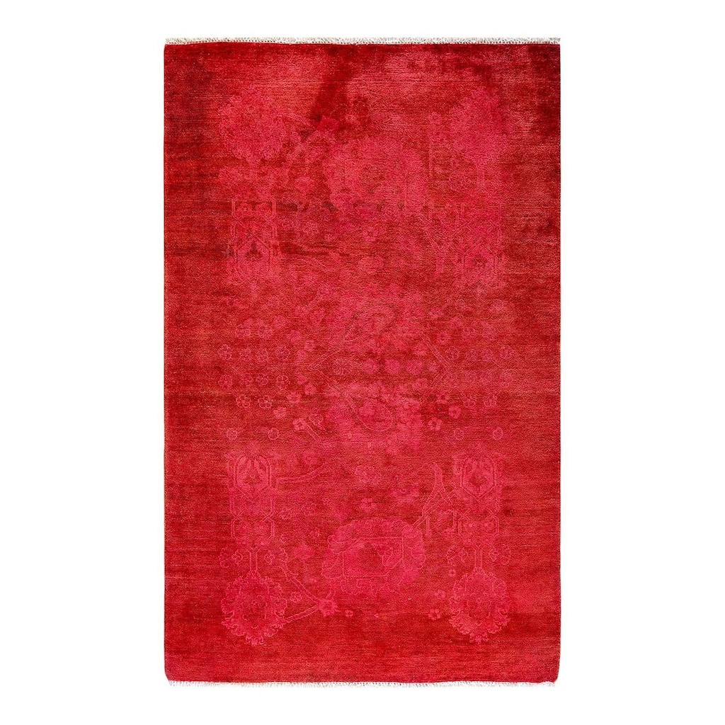 Overton Hand Knotted Wool Vintage Inspired Modern Contemporary Overdyed Pink Area Rug - 3' 3" x 5' 0"