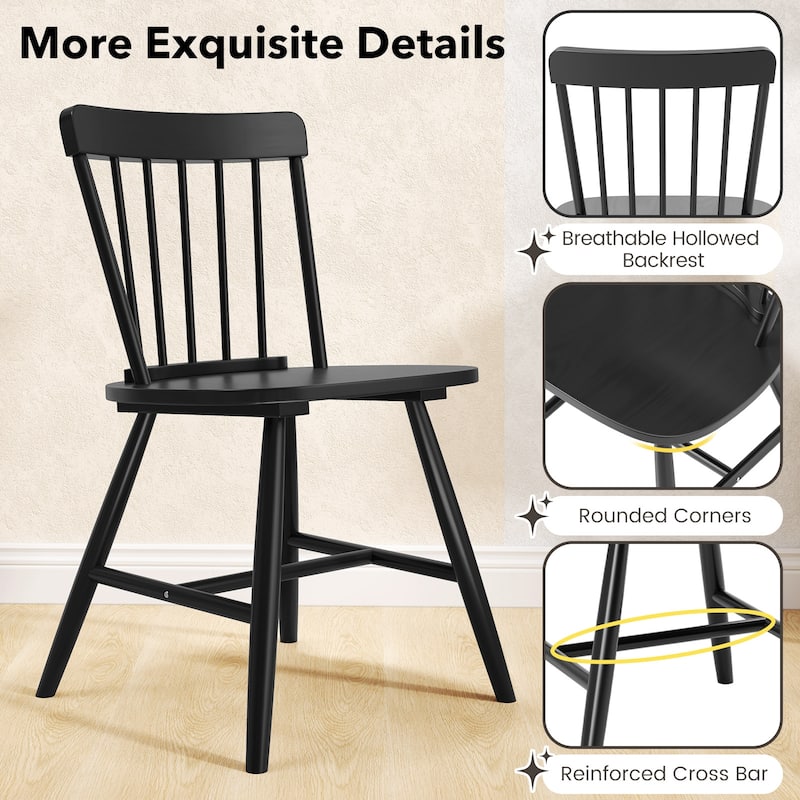 Set of 2 Solid Rubber Wood Dining Chairs with Ergonomic Back Wide Seat Compact for Small Spaces - 19.5" L x 19" W x 32" H