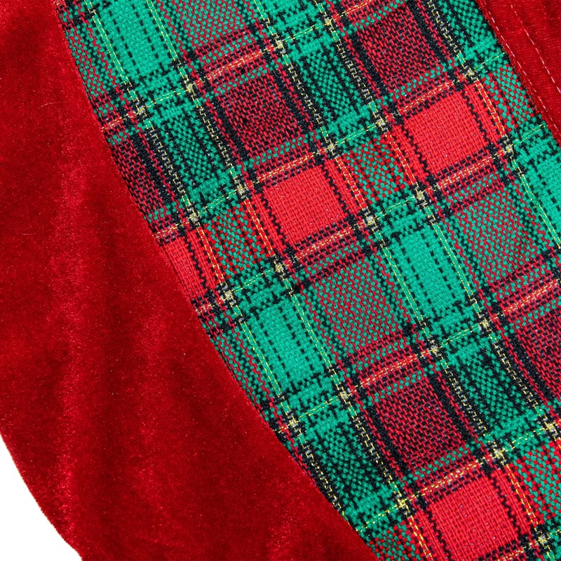 48" Red and Green Plaid Velveteen Christmas Tree Skirt