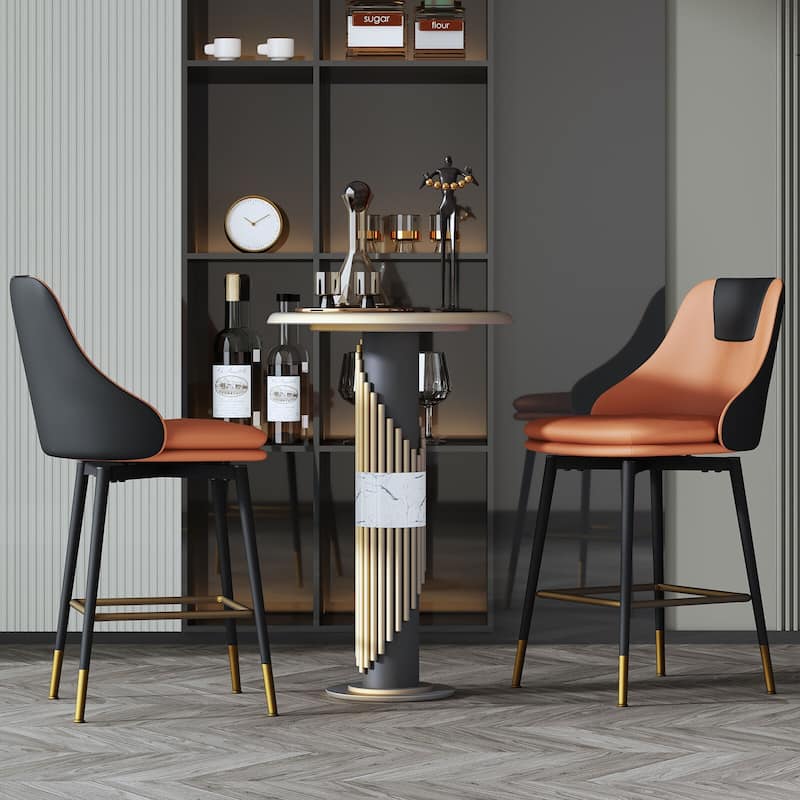 Full Back Upholstered Counter Stool With Metal Frame (Set of 2)