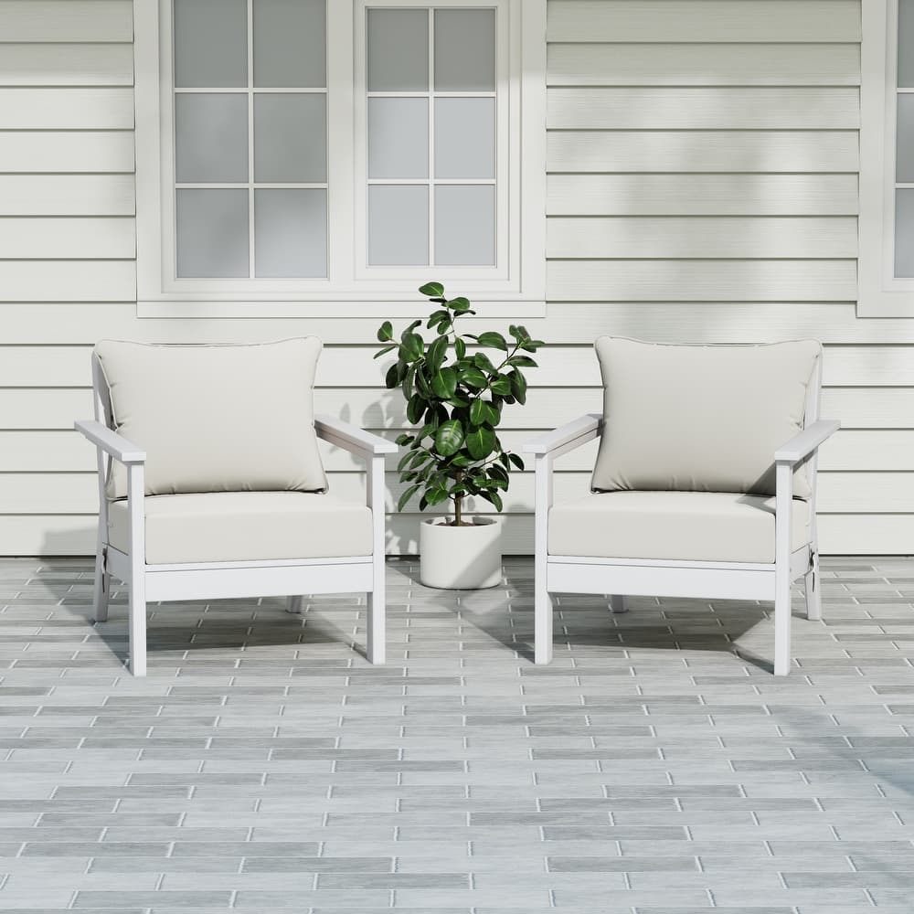 Birchwood All Weather HDPE Outdoor Patio White Deep Seating Conversation Set With Cushions (2-Piece)
