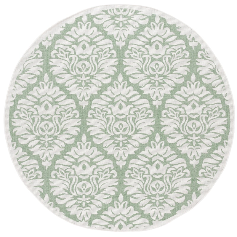 SAFAVIEH Bermuda Regitze Geometric Indoor/Outdoor Waterproof Rug - 6'7" Round - Ivory/Green