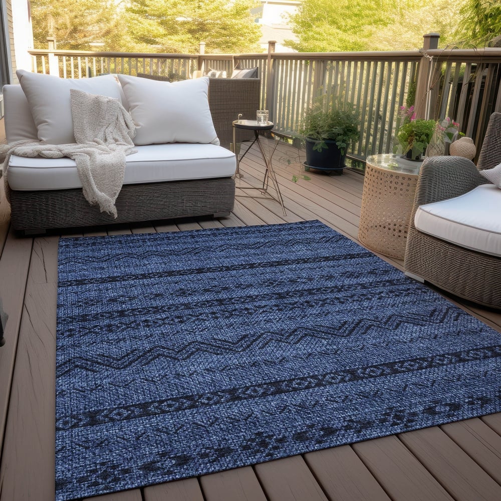 Machine Washable Indoor/ Outdoor Chantille Stripes Boho Rug