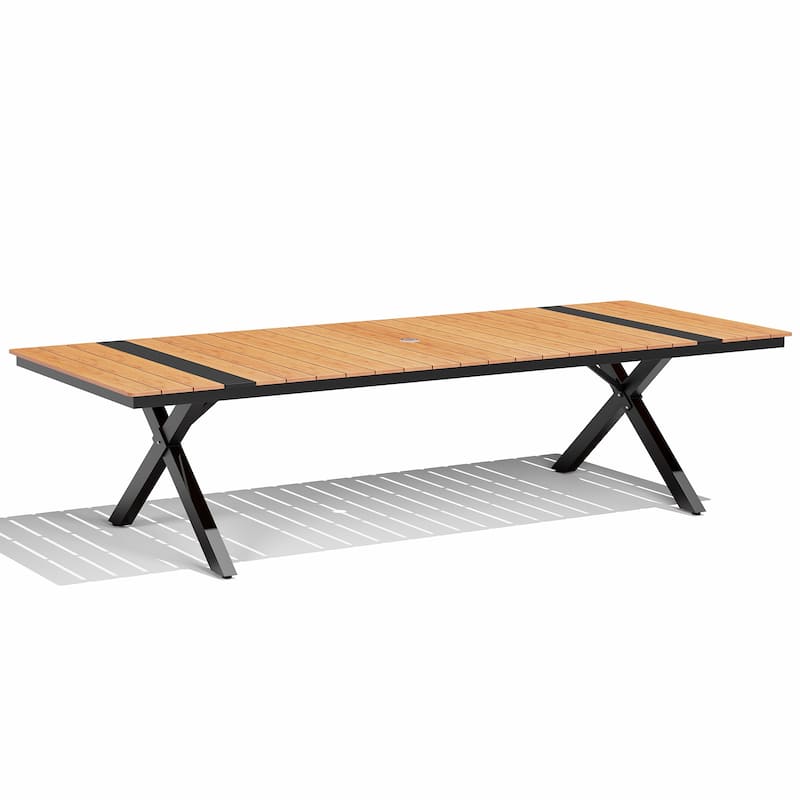 Outdoor Patio All-Weather Aluminum X-Shaped Rectangular Dining Table with Umbrella Hole
