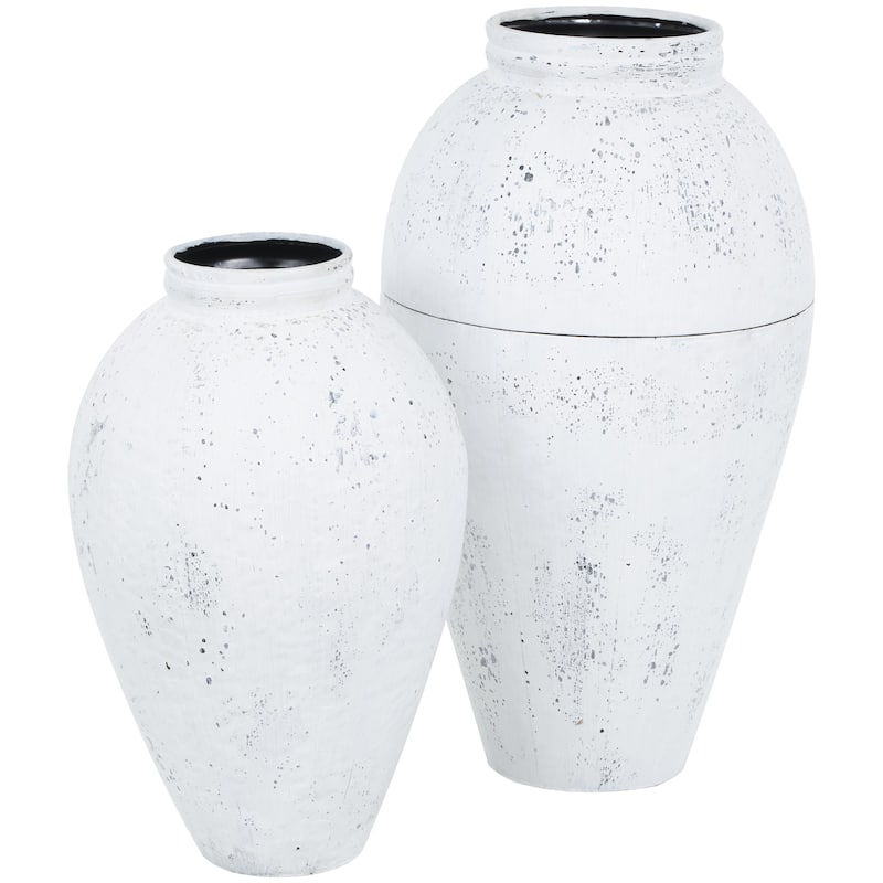 Metal Tall Distressed Pot Floor Vase - Set of 2 White - Roche River Decor