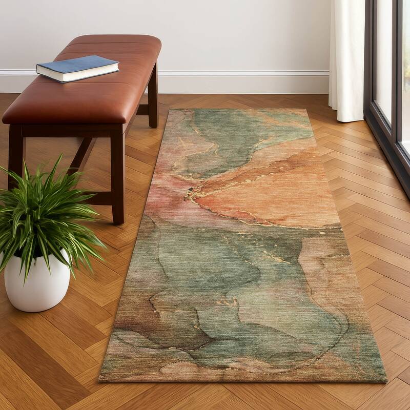 Premium Washable Super Soft Abstract Watercolor Mayfield Rug - Coral - 2'3" x 7'6"