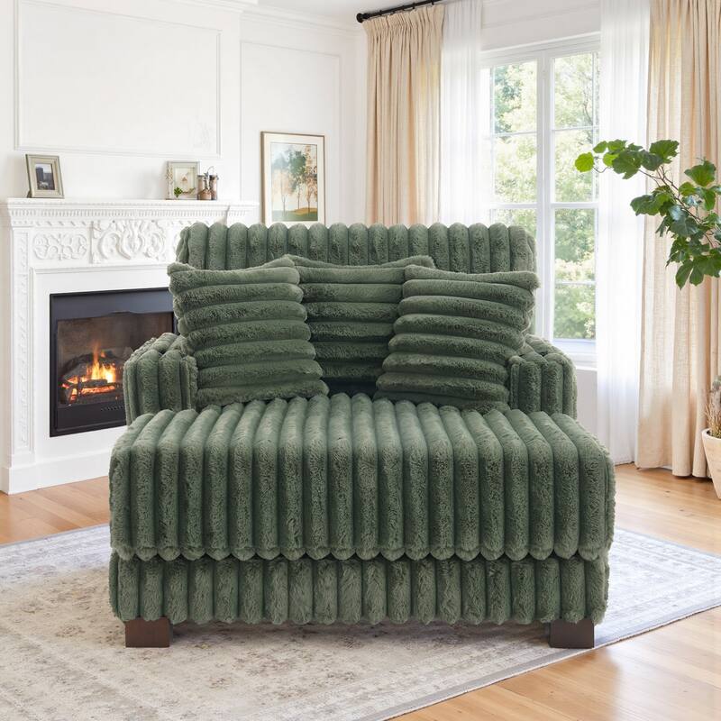 41.7" W Upholstered Plush Corduroy Chaise Lounge with Pillows