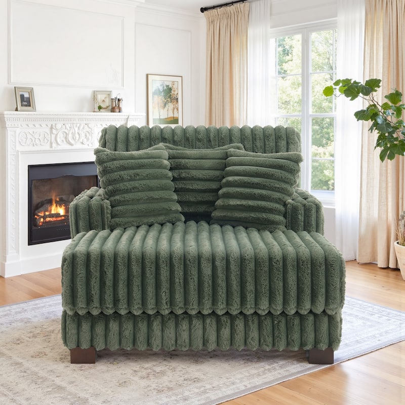 41.7" W Upholstered Plush Corduroy Chaise Lounge withe Pillows