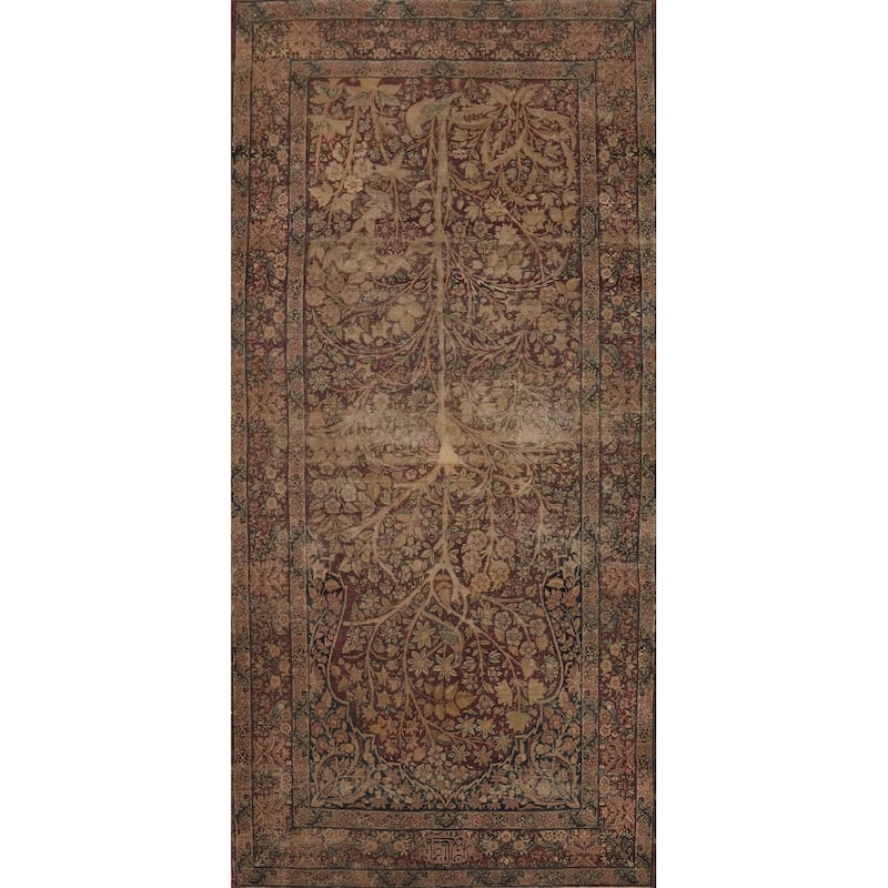 Hand Knotted Oriental 100% Wool Carpet Traditional Floral Red Kerman Area Rug - 10' 3'' X 4' 11''
