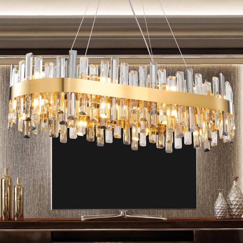 KAYLA 16-Light Gold Crystal Chandelier, Modern K9 Crystal - Gold-35in