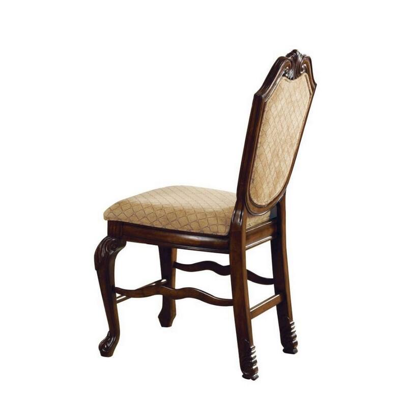 Set of 2 24-Inch Counter Height Chairs Beige Fabric with Crown Top Back - 21 L x 26 W x 47 H Inches