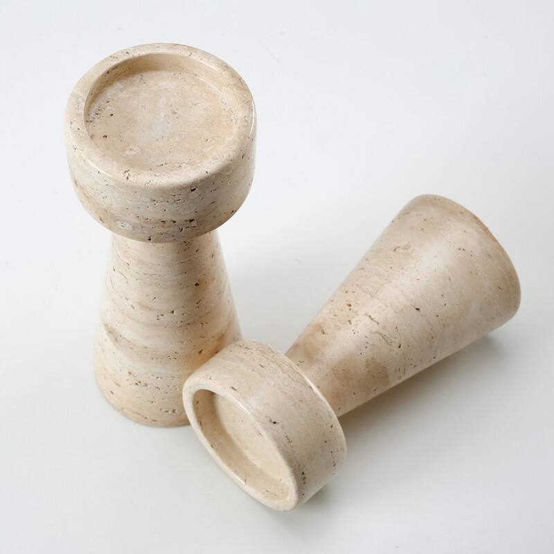 Set Of Two Travertine Candle Holder