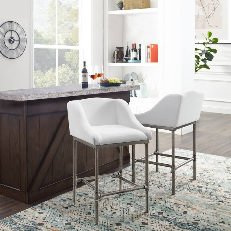 Hillsdale Dillon Metal Upholstered Non-Swivel Stool - White and Silver - Counter Height