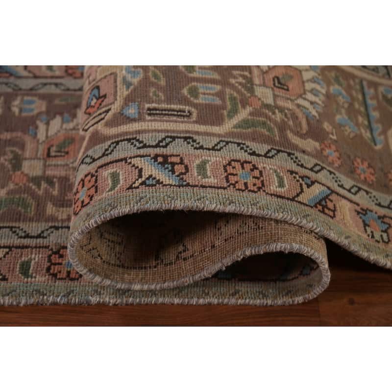 Geometric Gray Tabriz Persian Vintage Area Rug Handmade Wool Carpet - 9'10"x 12'5"