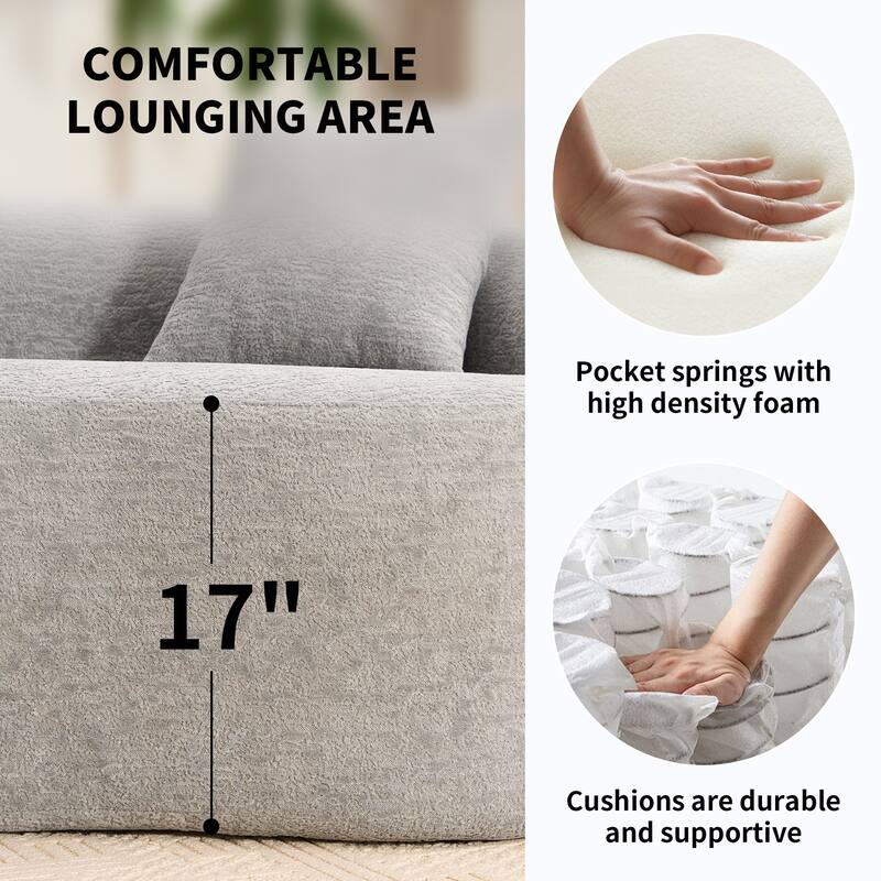 Chenille Floor Standing Curved Sectional Sofa Modular Lounge Sleeper Couch Full Compression Sponge Sofa with Pillows