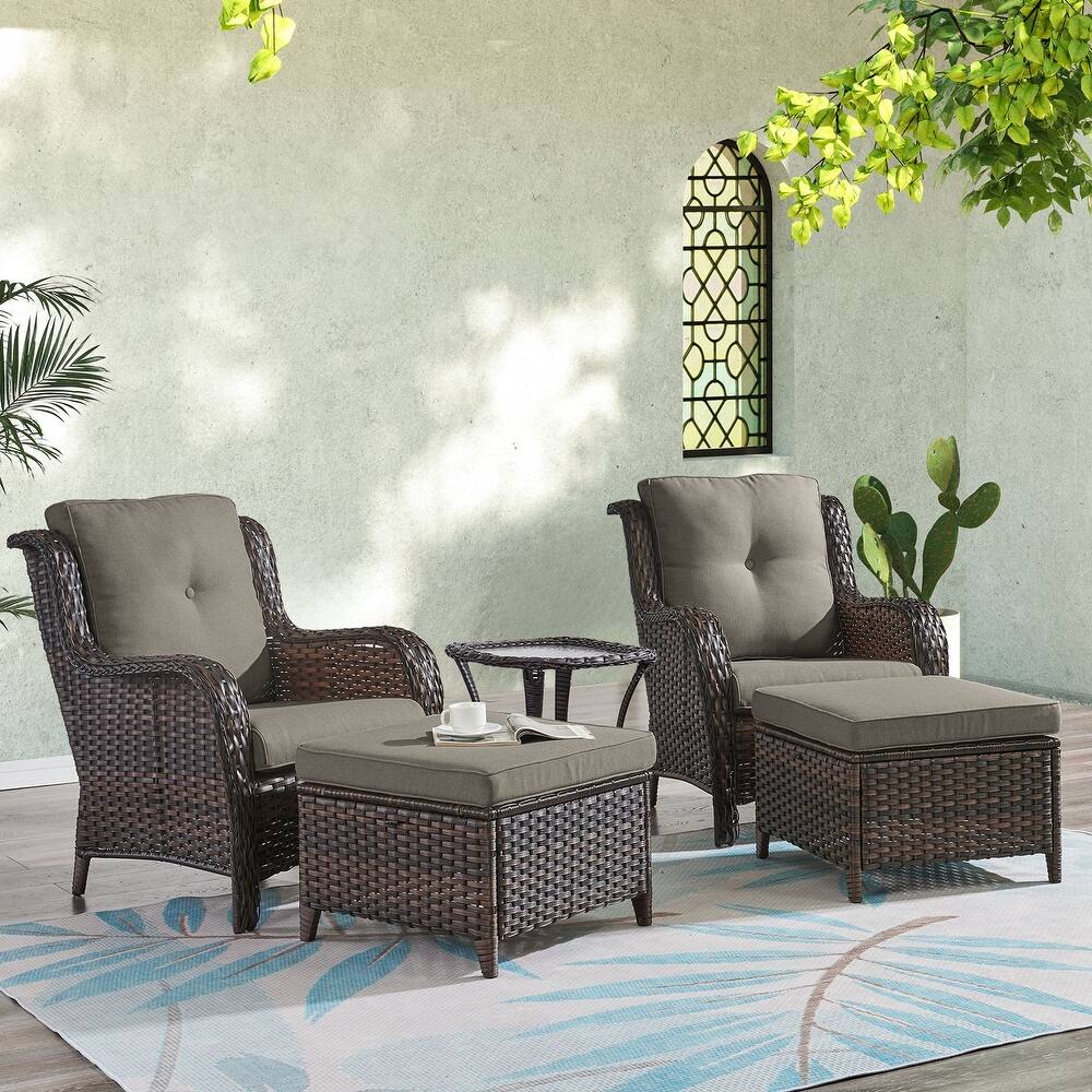 Gymojoy 5-Piece Outdoor Wicker Patio Furniture Chair Set, Rattan Coversation Set with Water Resistant Thick Cushions