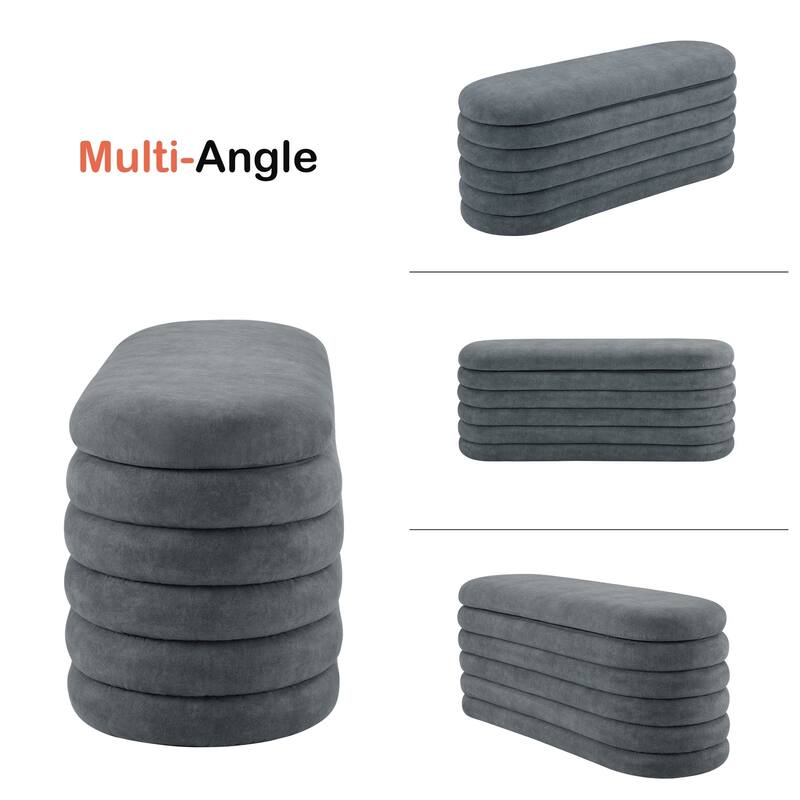 MCombo Storage Ottoman Bench, Upholstered Fabric End of Bed Bench with Storage, 47-inch Oval Footstool W495