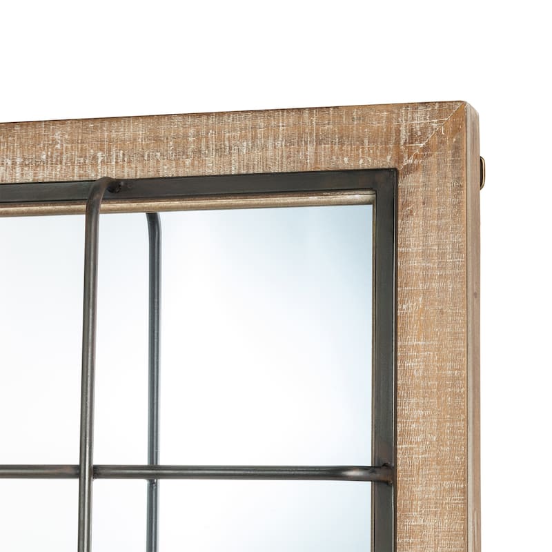 Glitzhome 32"H Large Farmhouse Wooden Metal Windowpane Accent Wall Mirror - 32"