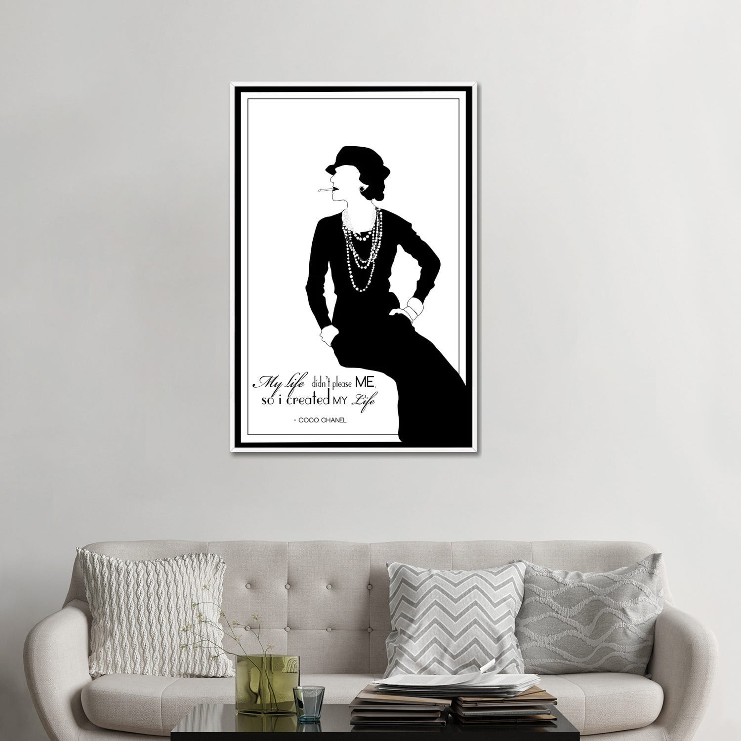 iCanvas Coco Chanel In White by GNODpop Framed Canvas Print