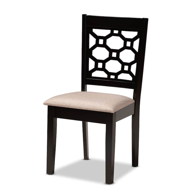 6-Piece Dining Set - Fabric Upholstered Chairs & Bench - Dark Brown Wood Table - Modern Dining Room Furniture