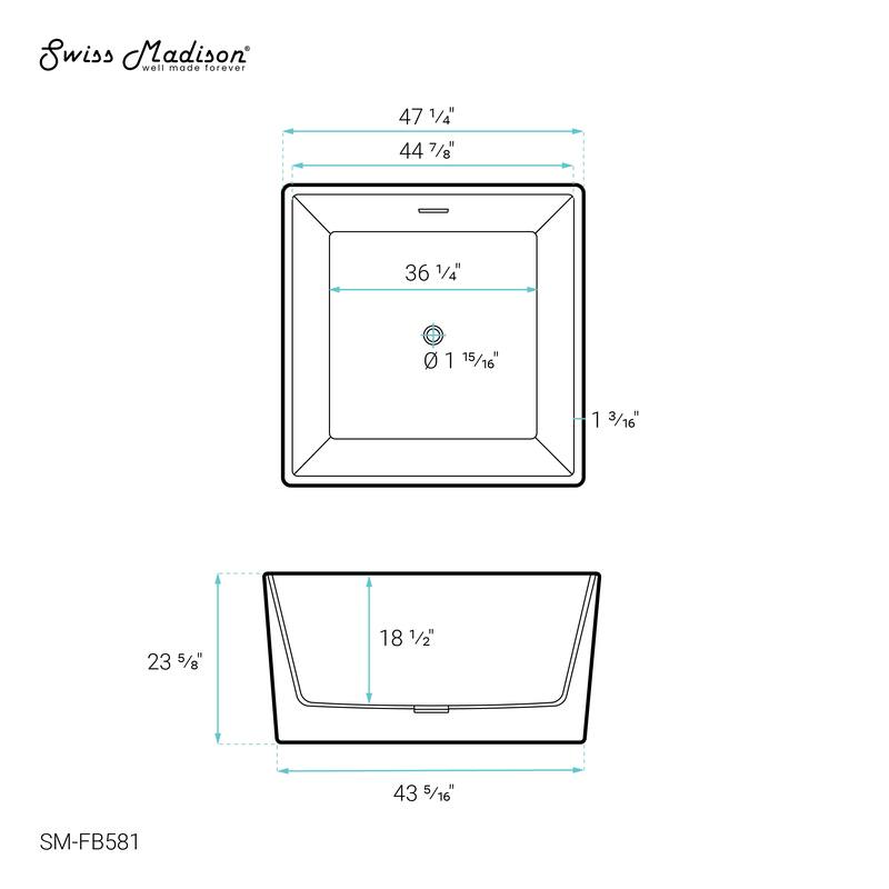 Voltaire 47" Square Freestanding Bathtub - 47.5x47.5 Center