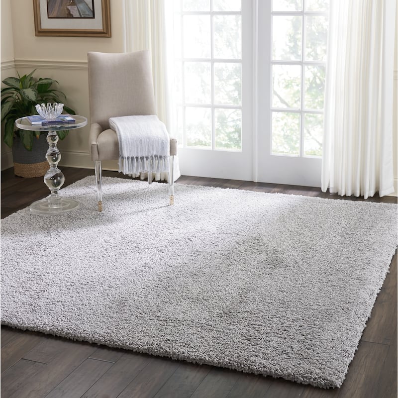 Nourison Malibu Shag Modern Plush Solid Area Rug - 7'10" x 9'10" - Silver - Runner/Rectangle