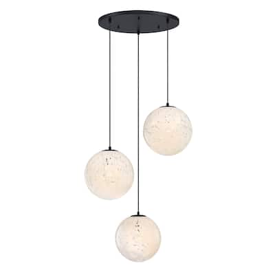Circo 3-Light Matte Black Modern Globe Chandelier for Entryways with 12 in. White Art Glass Shades - 28